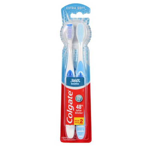 NEW WHOLESALE COLGATE TOOTHBRUSH 360 SENSITIVE EXTRA SOFT 2 PK SOLD BY CASE Sale