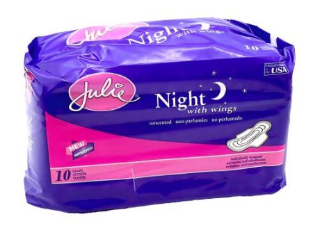 WHOLESALE JULIE MAXI PADS W WINGS OVERNIGHT 10 CT SOLD BY CASE Hot on Sale