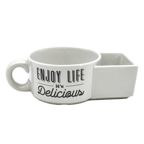 WHOLESALE ENJOY LIFE IT S DELICIOUS MUG W  BUILT IN CONTAINER 12-OZ SOLD BY CASE Fashion