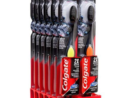 WHOLESALE COLGATE TOOTHBRUSH 360 BLACK CHARCOAL MEDIUM SOLD BY CASE Online now