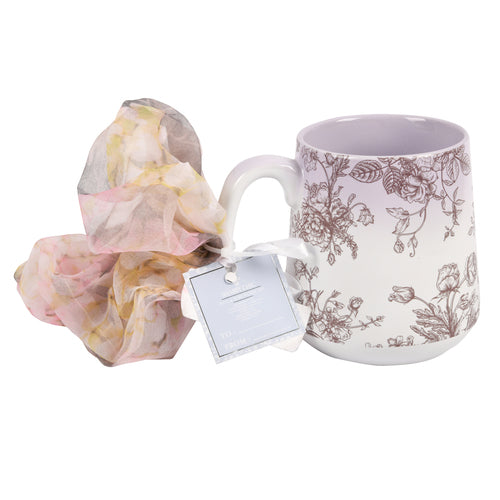 NEW WHOLESALE CERAMIC MUG FLORAL DESIGN REACTIVE TALL  W SCRUNCHIE SOLD BY CASE Discount