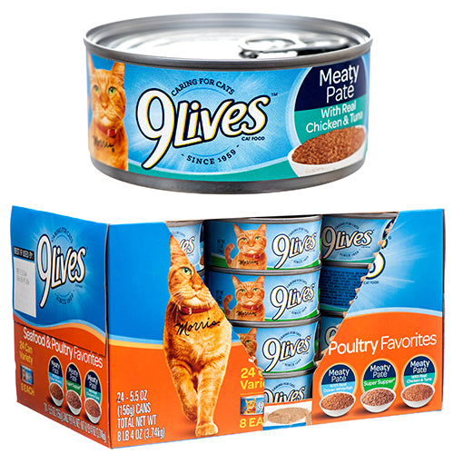 WHOLESALE 9 LIVES VARIETY PK 3 FLAVORS 5.5Z SEAFOOD & POULTRY SOLD BY CASE Cheap