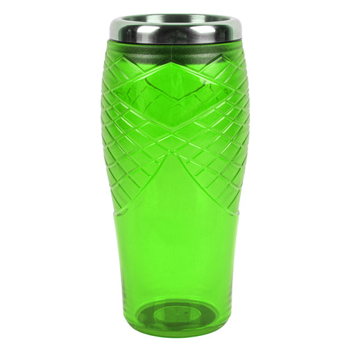 NEW WHOLESALE CLEAR GREEN PLASTIC TUMBLER DIAMOND PATTERN TEXTURE 16OZ. SOLD BY CASE Online Sale