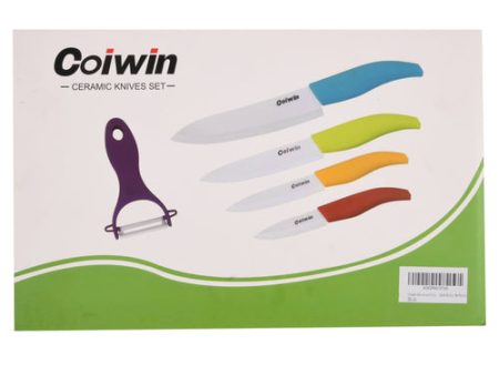 NEW WHOLESALE COIWIN CERAMIC KNIFE SET W SHEATHS & PEELER SOLD BY CASE For Sale