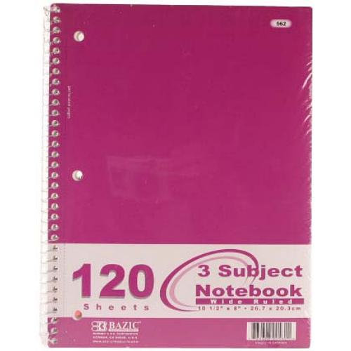 WHOLESALE BAZIC NOTEBOOK 120 CT 3 SUBJECT WIDE RULE SOLD BY CASE Online